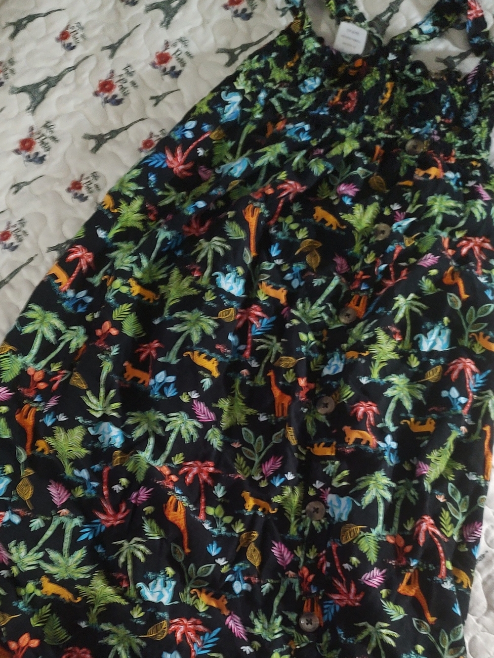 Tropical Jungle Print Dress with Multicolor Accents